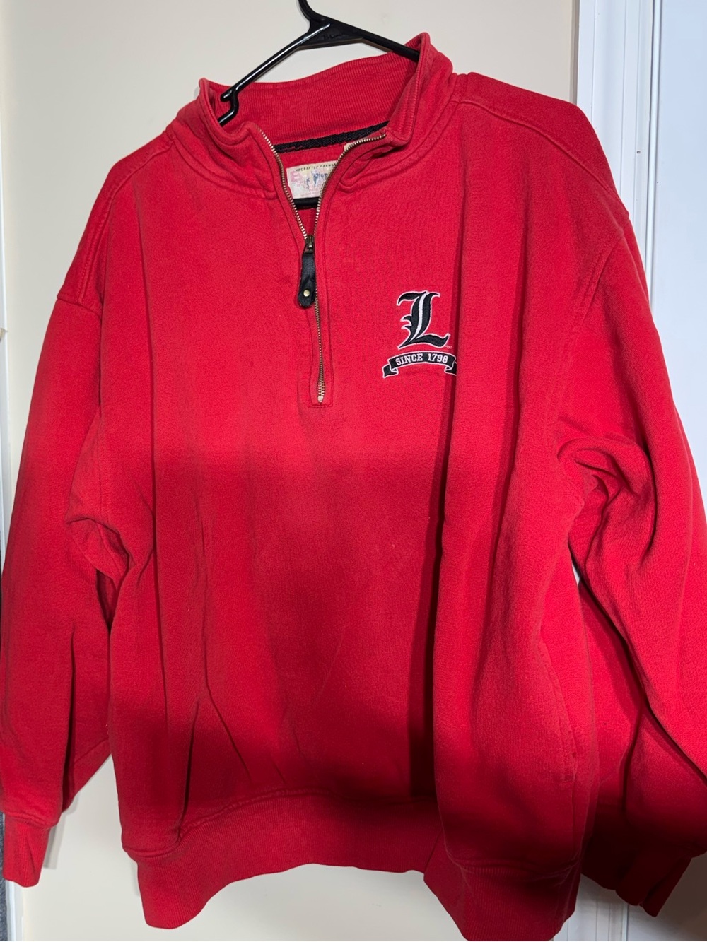 Louisville Cardinals Vintage Red Quarter-Zip Pullover Sweater with Embroidered L